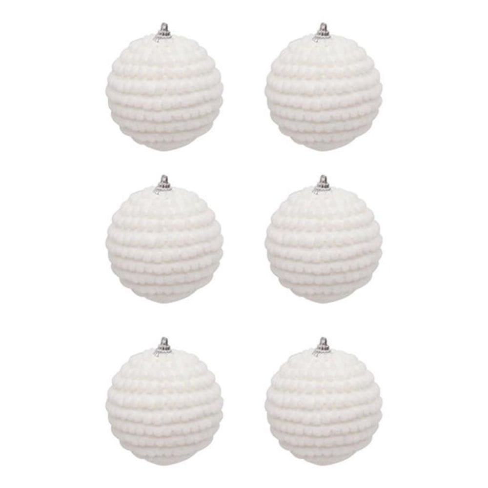 Kit 6 Bolas De Natal Brancas Brilhantes 8 Cm - Branco - Lisa