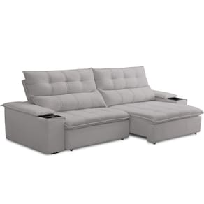 Sofá Retrátil Reclinável Para Sala De Estar Living 250cm ártico F04 Veludo Cinza - Lyam Decor