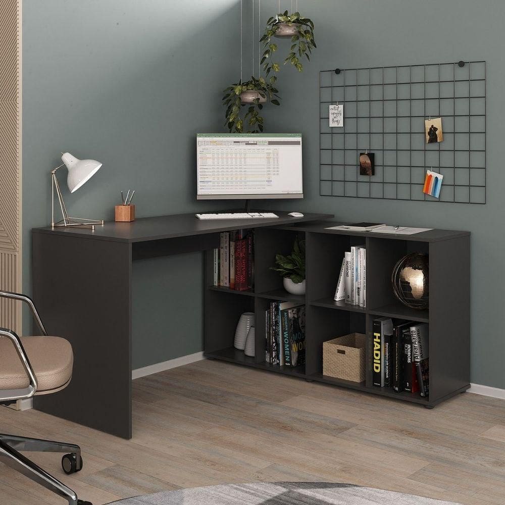 Escrivaninha Em L Mesa Office 8 Nichos Nero Ii Preto