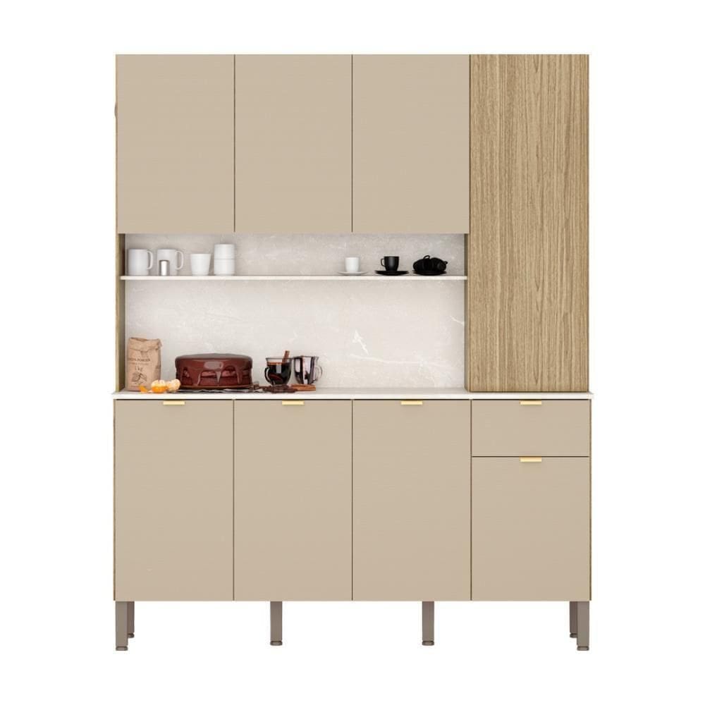 Armario De Cozinha Compacta 8 Portas 1 Gaveta Slow Freijó vanilla Riscatto Freijó