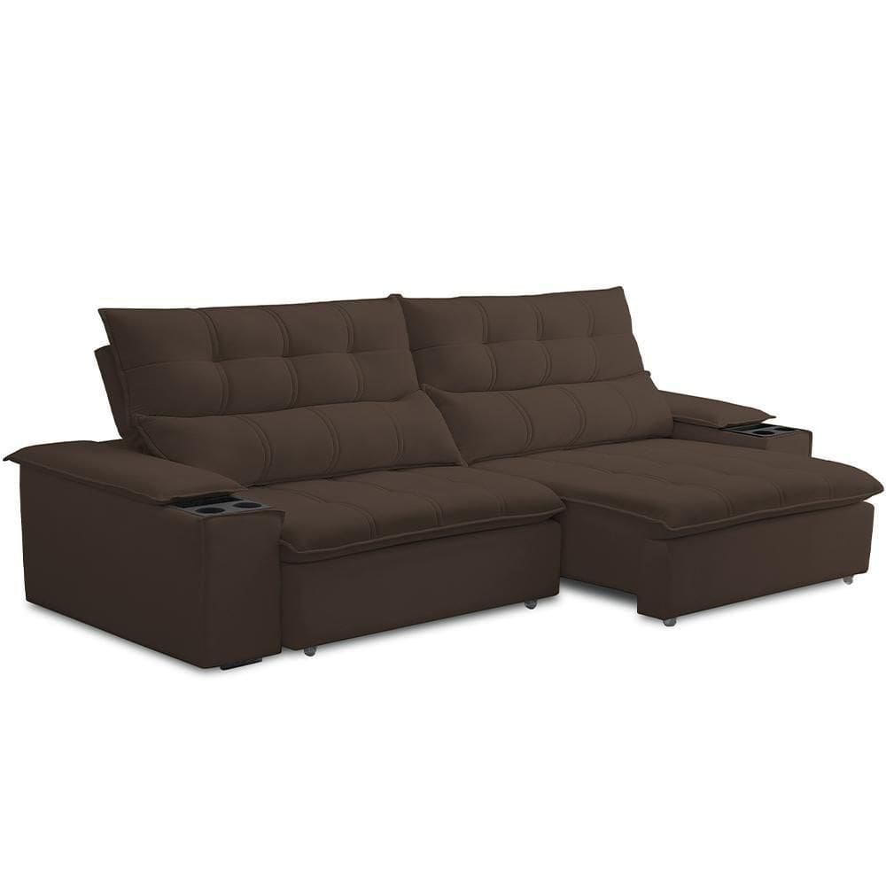 Sofá Retrátil Reclinável Para Sala De Estar Living 230cm ártico F04 Veludo Marrom - Lyam Decor
