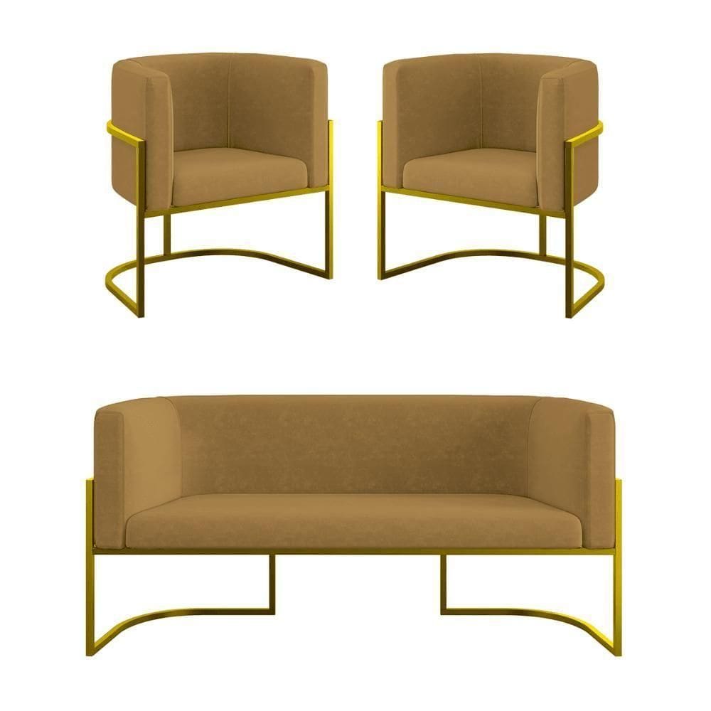 Kit 2 Poltronas Sofá 2 Lugares Para Recepção Balaqui Capuccino