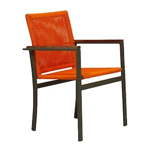 Cadeira Poltrona Amélia Premium Corda Náutica Baços Madeira Para Jardim Jantar Piscina Laranja