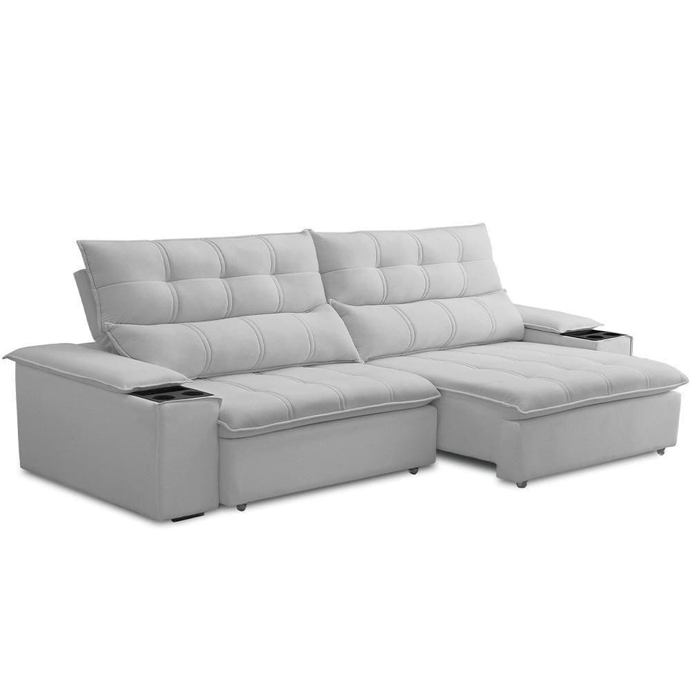Sofá Retrátil Reclinável Para Sala De Estar Living 250cm ártico F04 Bouclê Cinza - Lyam Decor