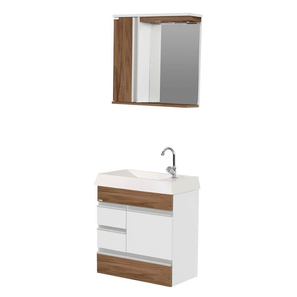 Armário Nápole Supenso 2 Gavetas + Gavetão Fundo – 79,5cm Nogal