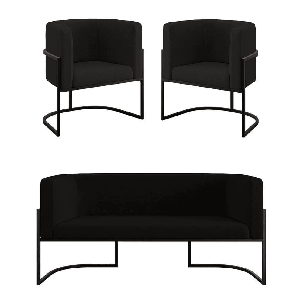 Kit 2 Poltronas Sofá 2 Lugares Para Recepção Balaqui Preto