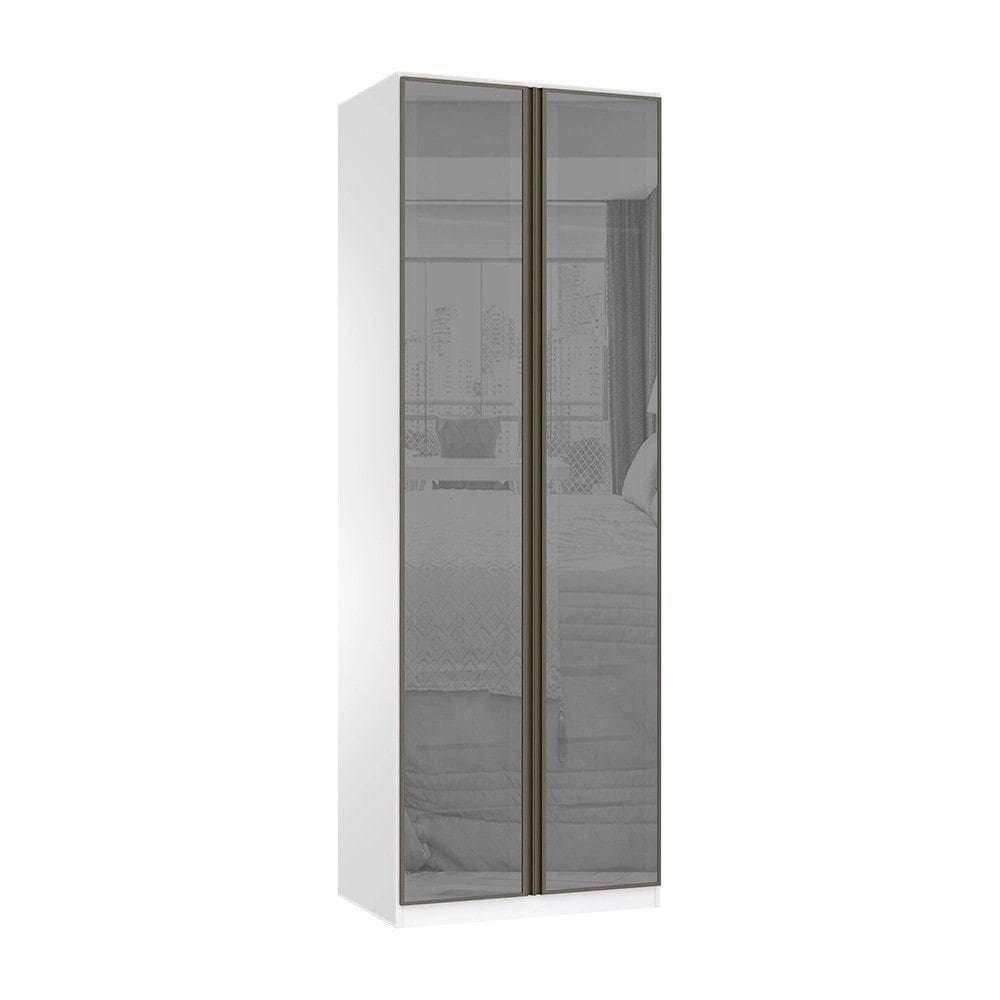 Guarda Roupa Modulado 2 Portas 2 Cabideiros 80cm  Com Vidro Reflecta Prata Luciane Móveis