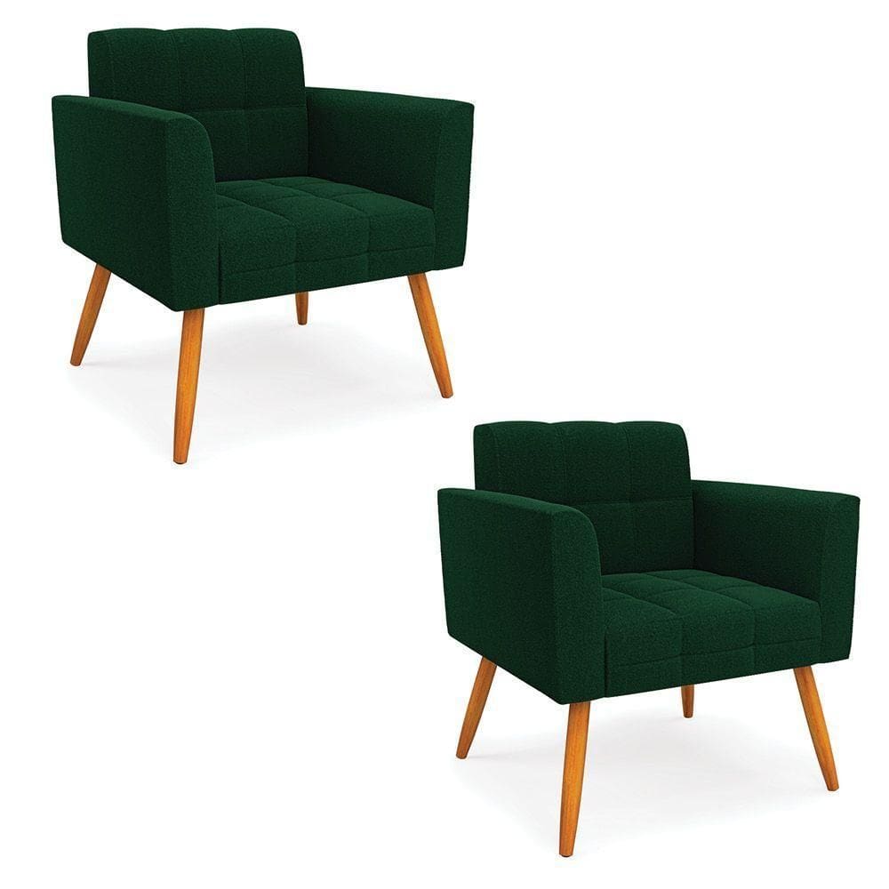 Poltrona Sala Estar Pé Palito Castanho Kit 2 Elisa Bouclê Verde D03 - D`rossi