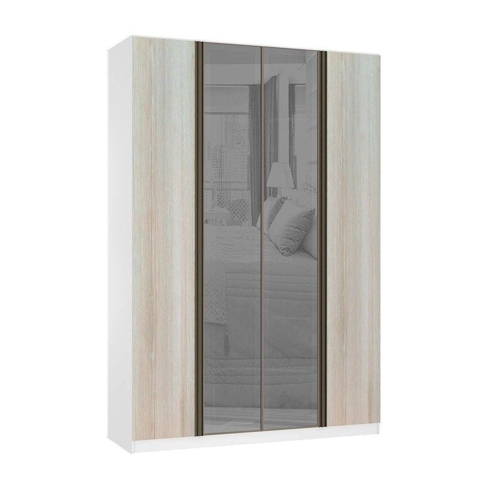 Guarda Roupa 4 Portas 3 Gavetas 159,2 Cm Com Vidro Reflecta Prata  Luciane Móveis