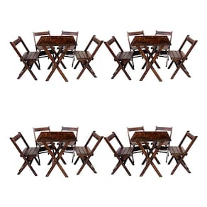Kit 4 Conjuntos De Mesa Dobrável 60x60cm Com 4 Cadeiras Em Madeira Maciça - Imbuia - Marrom
