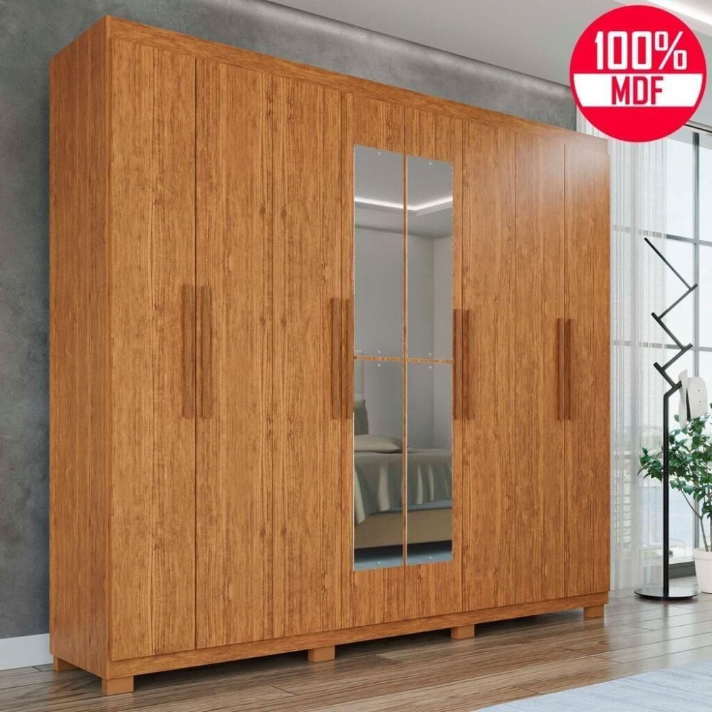 Guarda-roupa Casal 100% Mdf 8 Portas E 4 Gavetas Heros Com Espelho- Tudo De Móveis Cinamomo