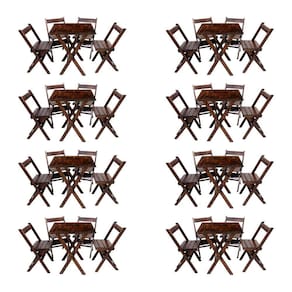 Kit 8 Conjuntos De Mesa Dobrável 60x60cm Com 4 Cadeiras Em Madeira Maciça - Imbuia - Marrom