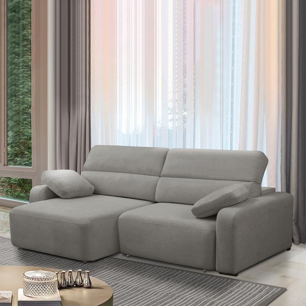 Sofá Decorativo Sala De Estar ícaro 2 Lugares 200cm Reclinável E Retrátil Bouclê Cinza