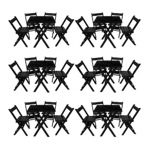Kit 6 Conjuntos Mesa Dobrável Para Bar E Restaurante 60x60cm Com 4 Cadeiras Em Madeira Maciça - Pret - Preto