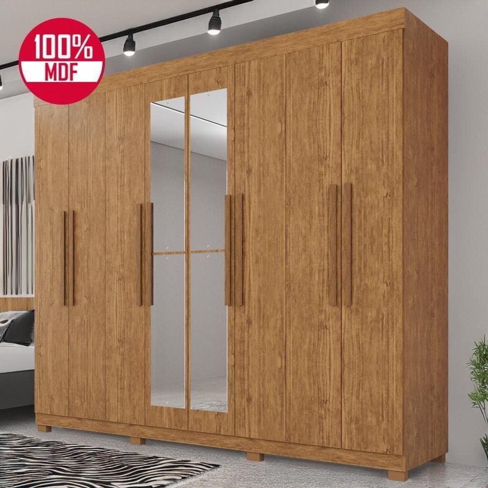 Guarda-roupa De Casal 100% Mdf 8 Portas 4 Gavetas Itália Com Espelho - Tudo De Móveis Cinamomo