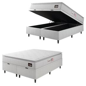 Cama Box Baú Casal Queen Colchão Espuma D33 Pillow Top Van Gogh 158x198x70cm Branco Hellen
