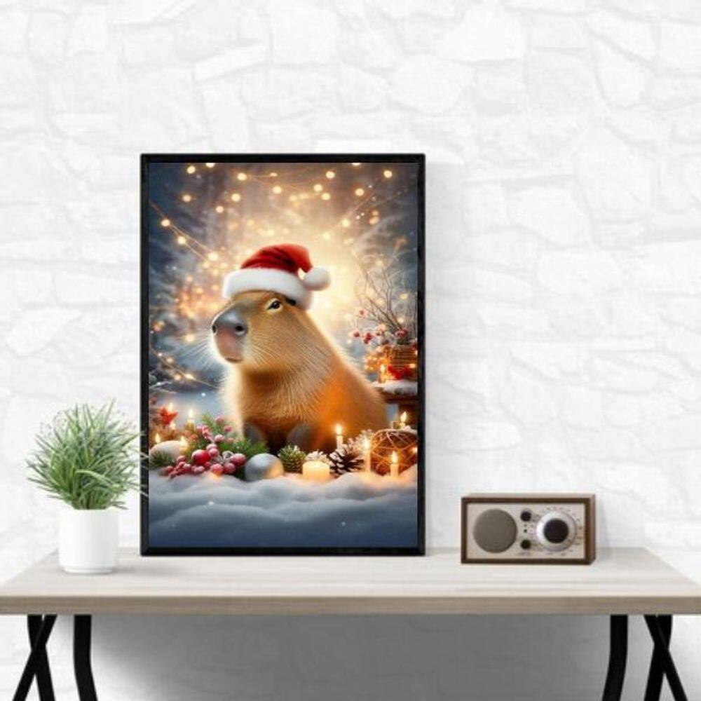 Quadro Capivara Natalina 33X24Cm