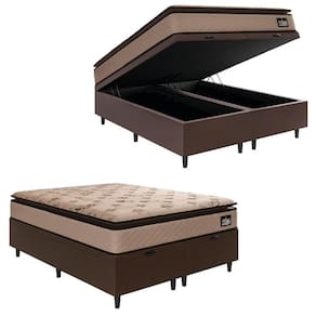 Cama Box Baú Casal Queen Colchão Espuma D33 Pillow Top Van Gogh 158x198x70cm Suede Marrom Hellen