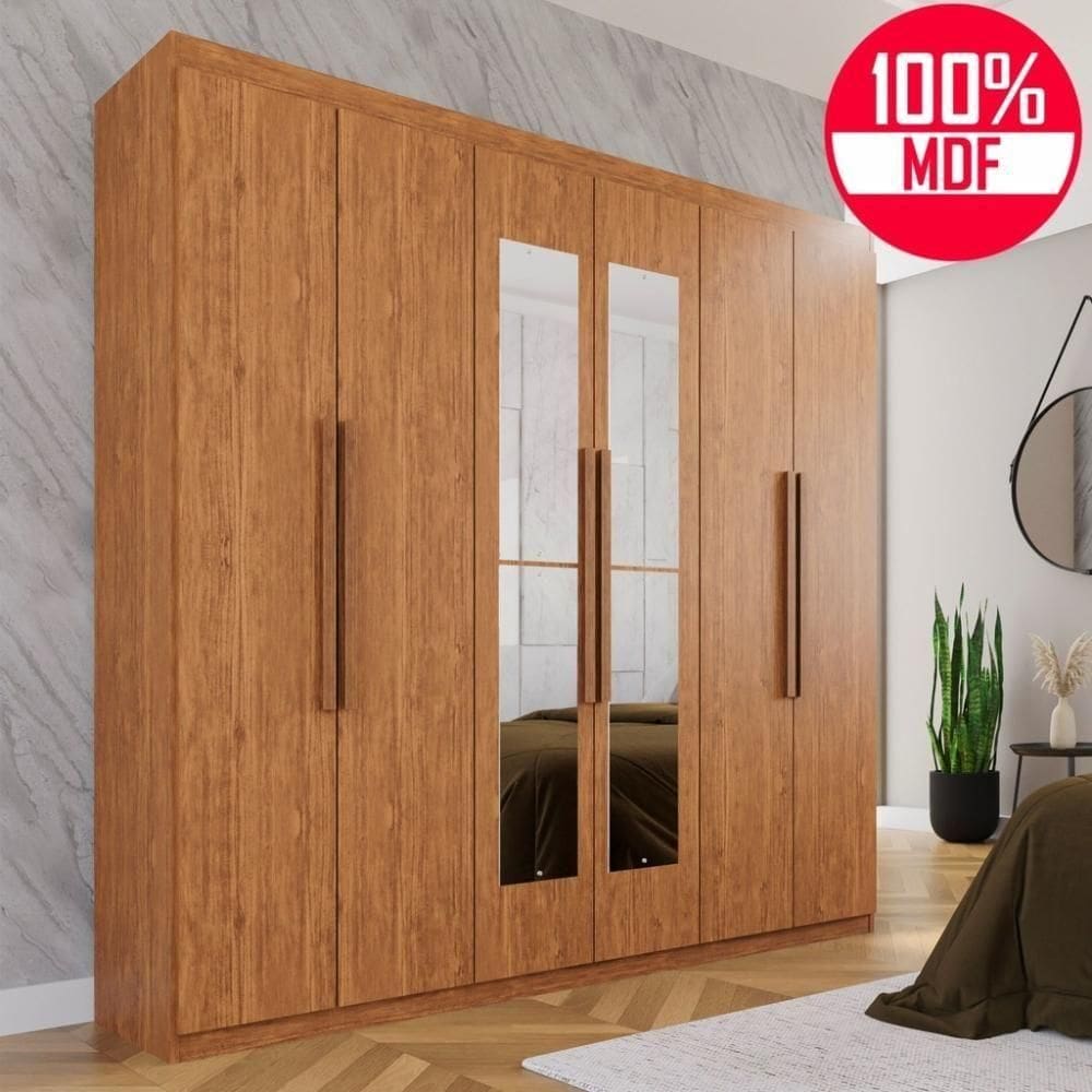 Guarda-roupa Casal 100% Mdf 6 Portas E 4 Gavetas Istambul Com Espelho- Tudo De Móveis Cinamomo