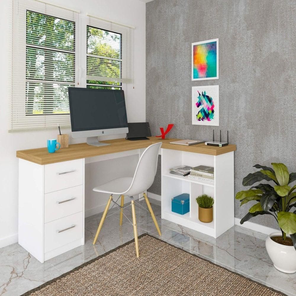 Escrivaninha Home Office Mali Gaveteiro E Nichos Olmo-branco