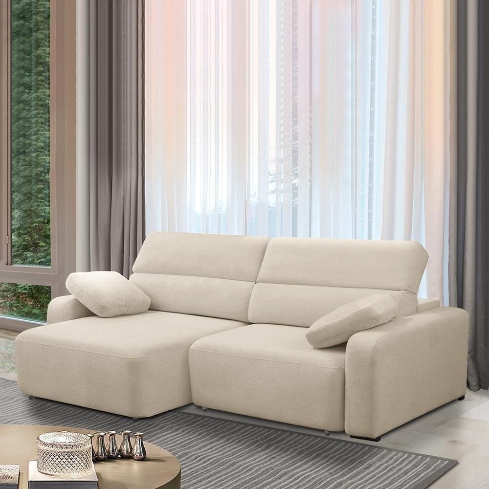 Sofá Decorativo Sala De Estar ícaro 2 Lugares 200cm Reclinável E Retrátil Bouclê Bege Claro