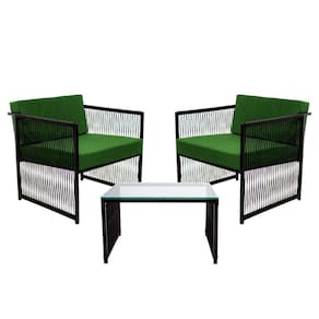 Conjunto De 2 Poltronas Em Fibra Sintética E Mesa De Centro Verde