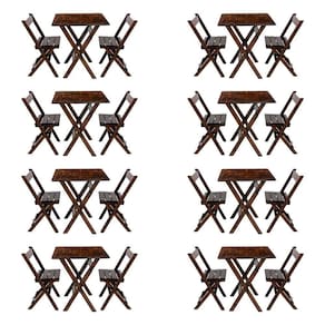 Kit 8 Conjuntos Mesa Dobrável Para Bar E Restaurante 60x60cm Com 2 Cadeiras Em Madeira Maciça - Imbu - Marrom
