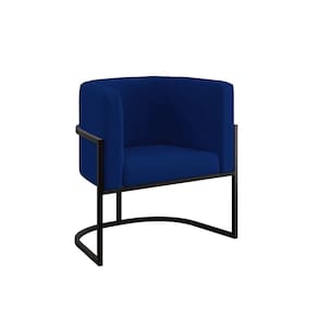 Cadeira Poltrona Decorativa Com Base Metal Black Reforçada Azul Marinho