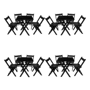 Kit 4 Conjuntos Mesa Dobrável 70x70 Com 4 Cadeiras Em Madeira Maciça - Preto - Preto