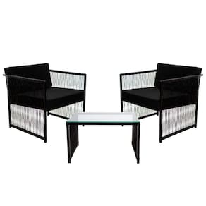 Conjunto De 2 Poltronas Em Fibra Sintética E Mesa De Centro Preto
