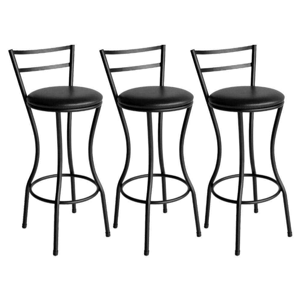 Conjunto De 3 Banquetas Alta Home De Aço De Carbono Preto