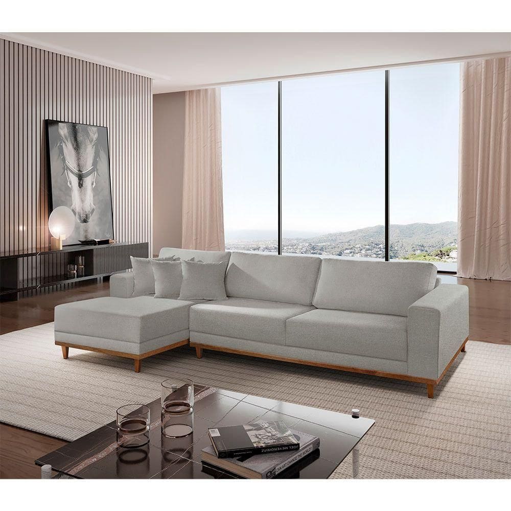 Sofá Cronos 03 Metros Chaise Lado Esquerdo Meu Sofá Online B026 Veludo Prata