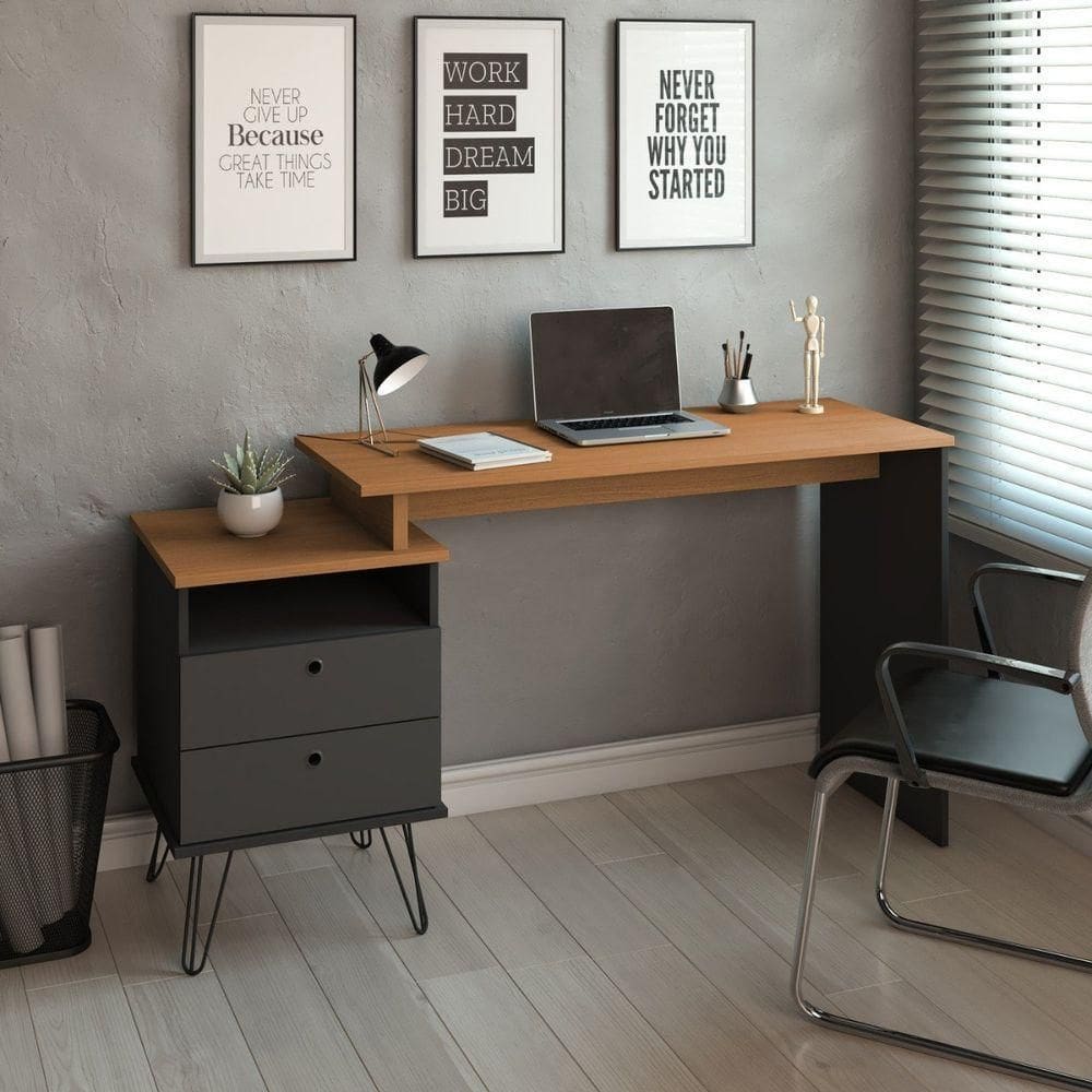 Escrivaninha Plus Home Office 2 Gavetas Freijó-preto