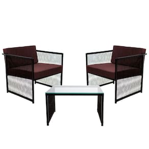 Conjunto De 2 Poltronas Em Fibra Sintética E Mesa De Centro Marrom