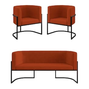Kit 2 Poltronas + Sofá 2 Lugares Base De Metal Black Balaqui Terracota