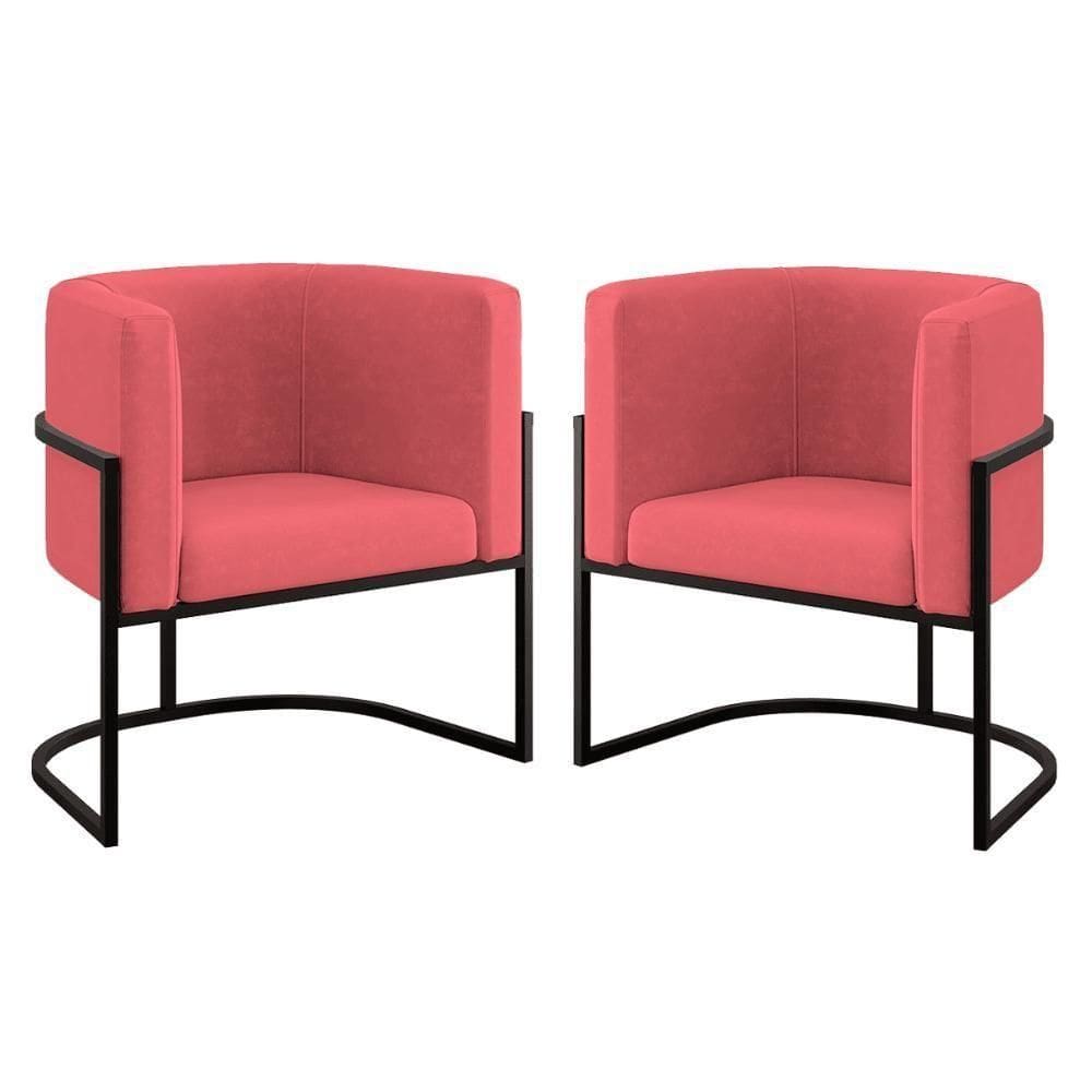 Kit 02 Poltronas Lua Com Base De Metal Black Sala Reforçada Rosa