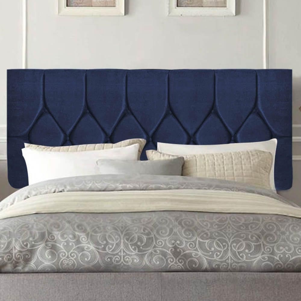 Painel Estofada Istambul Botão Capitonê 195cm King Size Para Cama Box Quarto Suede Azul Marinho - Gat Magazine