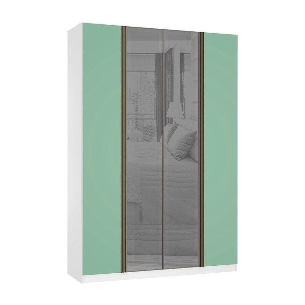 Guarda Roupa 4 Portas 3 Gavetas 159,2 Cm Com Vidro Reflecta Prata  Luciane Móveis