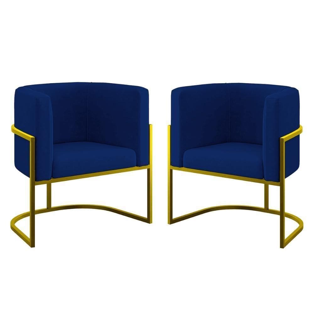 Kit 02 Cadeiras Poltrona Lua Para Sala Quarto Balaqui Decor Azul Marinho