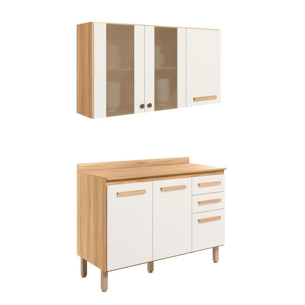 Armario Aereo E Balcão Com Tampo 16982x16988 Freijo Off White Cristal Nicioli