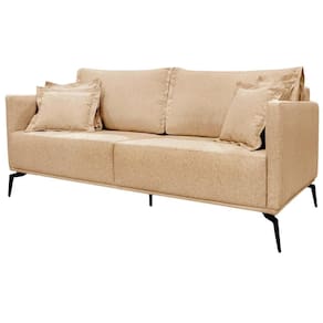 Sofa Liv 3 Lugares 200cm Pes Aço Linho 233 Dourado Ezz Dourado