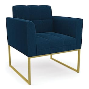 Poltrona Sala De Estar Industrial Dourado Elisa Bouclê D03 - D`rossi Cor Azul