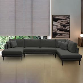 Sofá Decorativo Sala De Estar Osaka 340cm Modulado Em U Com Almofadas Linho Grafite