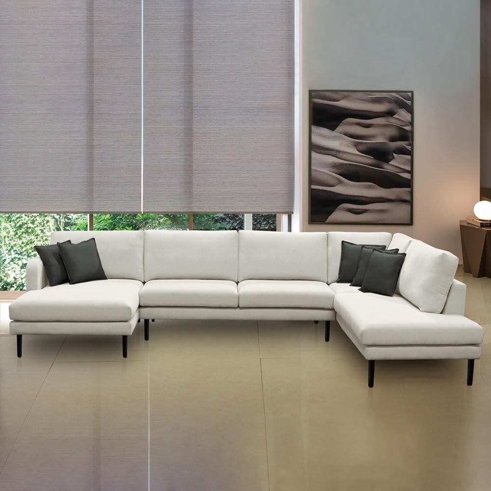 Sofá Decorativo Sala De Estar Osaka 310cm Modulado Em U Com Almofadas Linho Off White