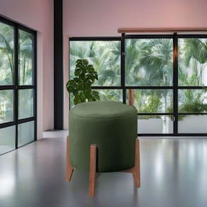 Puff Estofado Decorativo Redondo Sala De Estar Madrid Suede Verde