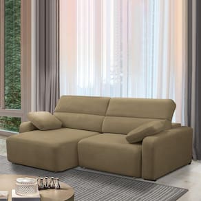 Sofá Decorativo Sala De Estar ícaro 3 Lugares 260cm Reclinável E Retrátil Bouclê Castor