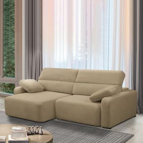 Sofá Decorativo Sala De Estar ícaro 3 Lugares 220cm Reclinável E Retrátil Bouclê Bege