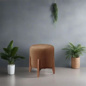Puff Estofado Decorativo Redondo Sala De Estar Madrid Suede Capuccino
