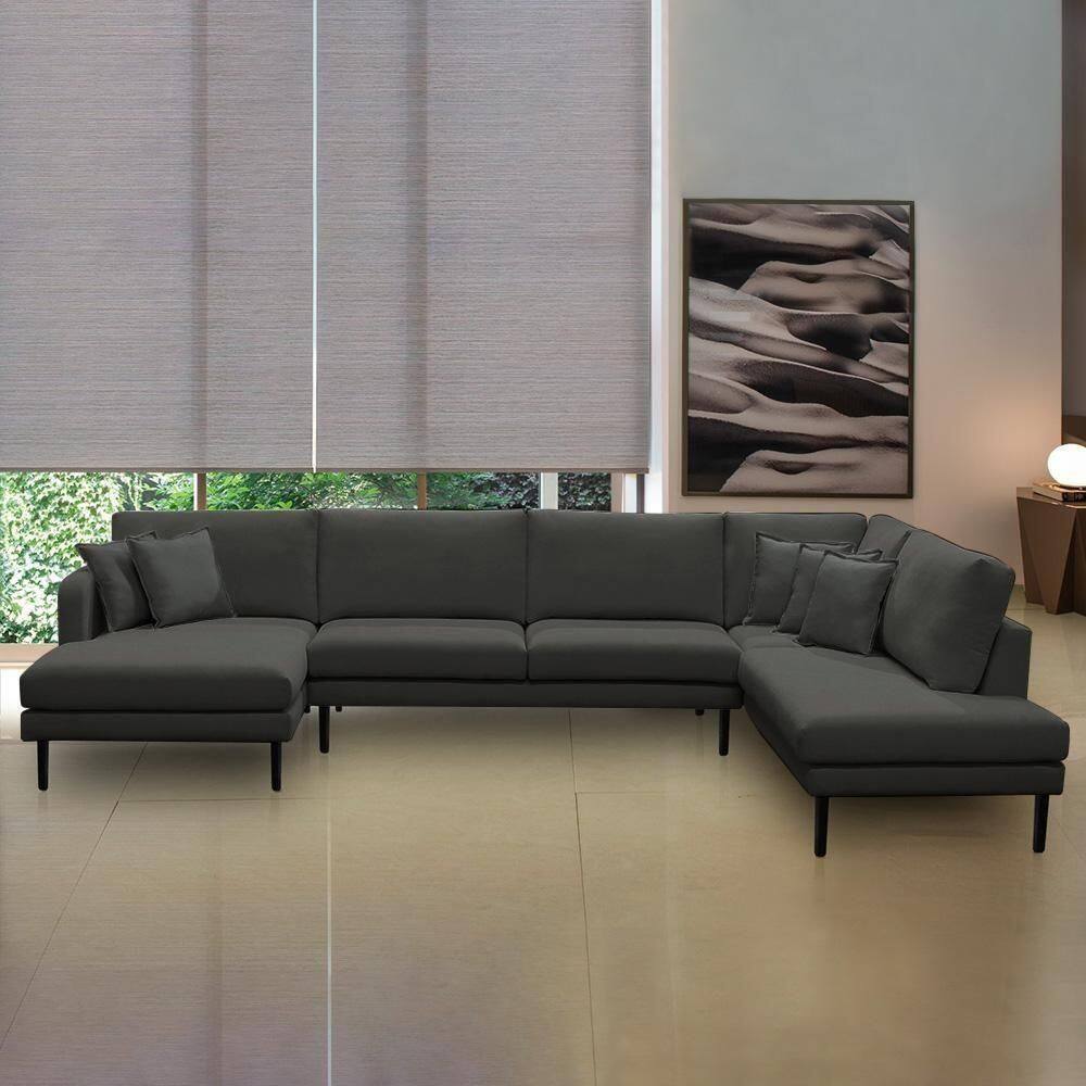 Sofá Decorativo Sala De Estar Osaka 310cm Modulado Em U Com Almofadas Linho Grafite