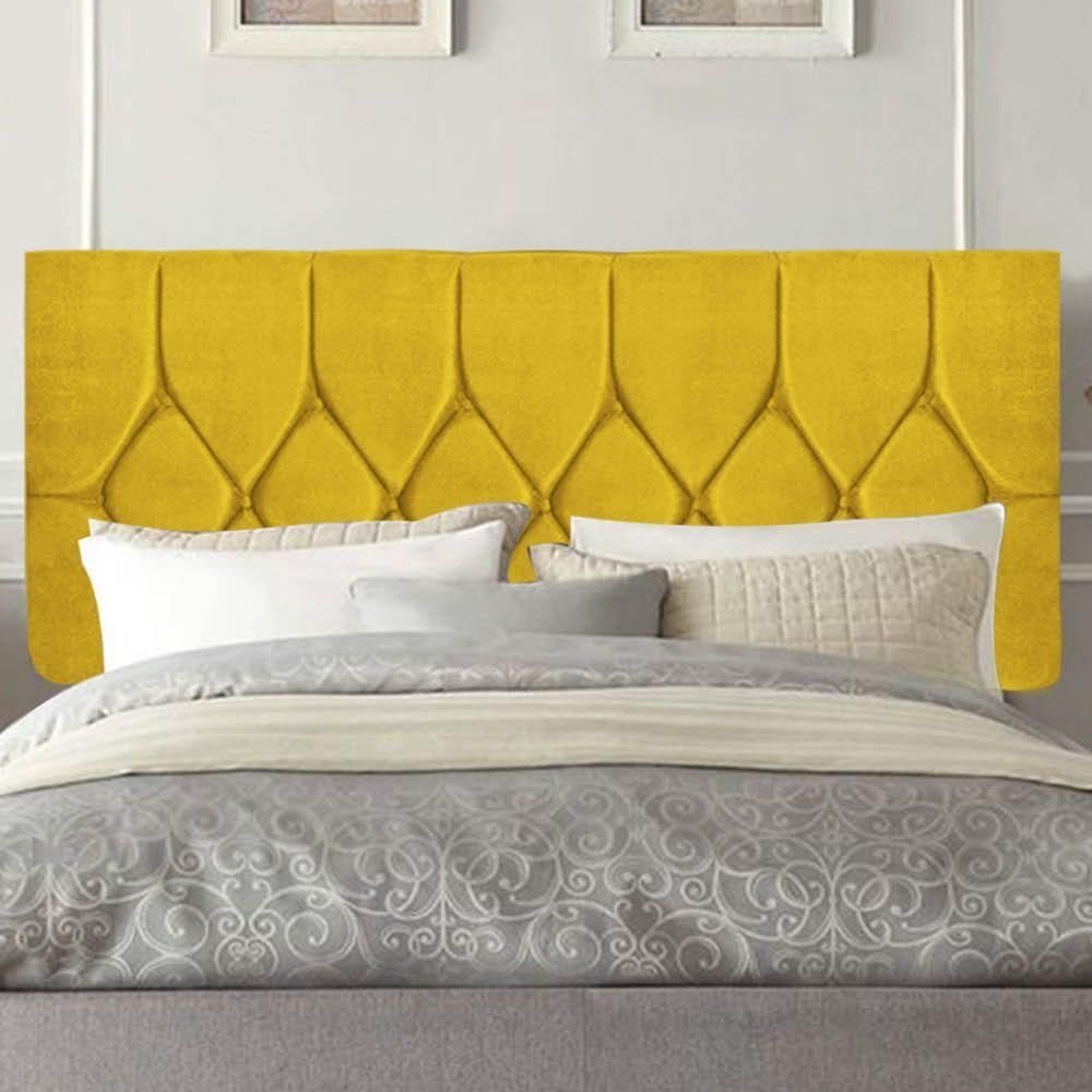 Painel Estofada Istambul Botão Capitonê 100cm Solteiro Para Cama Box Quarto Corino Amarelo - Gat Magazine